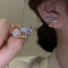 Korean micro-set diamond pearl silver needle earrings 2023 new trendy earrings, light luxury style earrings, stud earrings, women's pure silver 03 Item Picture